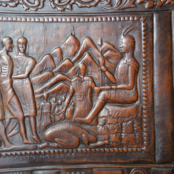 Angel Pazmino Tooled Leather Chair Seat Replacement Part Episodio Historico Vtg - Picture 13 of 16